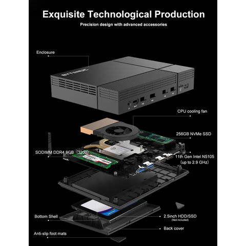 Mini PC, Intel N5105 2.9GHz 8GB RAM 256GB SSD Windows 11 Pro i5 Desktop  Computer, Dual LAN Wi-Fi, New, Gray 