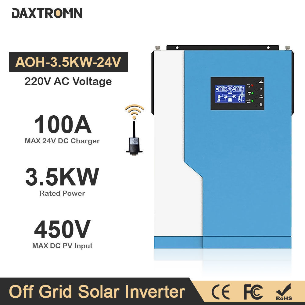 Inversor solar de 3000 W de 24 V a 120 V, entrada máxima fotovoltaica de 4  KW, 450 V VOC, inversor de energía de onda sinusoidal pura, controlador