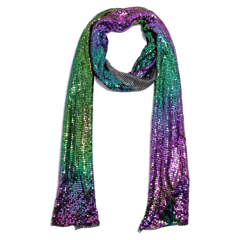 Unisex Metal Sequin Long Thin Neck Tie Scarf – Glittery Neckerchief For Evening Wear