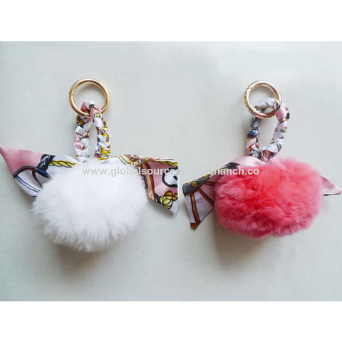 Luxury Fluffy PomPom Real Fur Elegant Designer Keychain Tassel Diy Bag  Charm Gift Chaveiro Handbag Accessories Wholesale