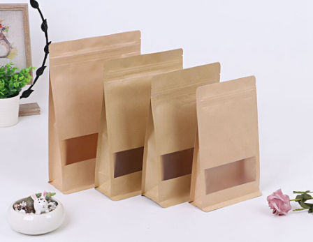 White Kraft Paper Stand Up Seal Bags Resealable Food Pouch With