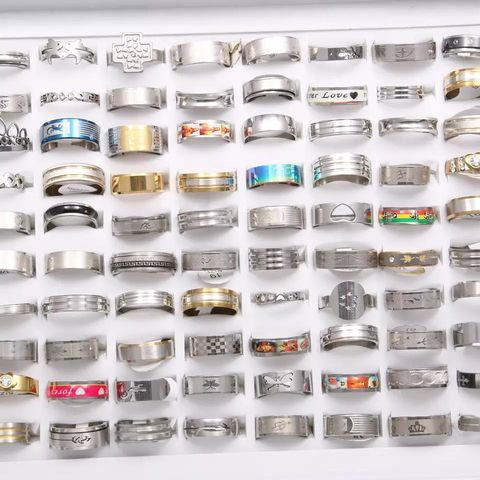 ¡Venta al por mayor! Anillos baratos de acero inoxidable para hombres y mujeres, joyería para regalos de joyería, lote mixto de anillo