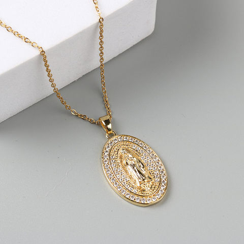 U7 Virgin Mary Necklace & Chain 22 18K Gold Plated Women/Men Christian  Jewelry Cross Miraculous Medal Pendant Necklace, with Free Engraving  Service medium price in UAE | Amazon UAE | kanbkam