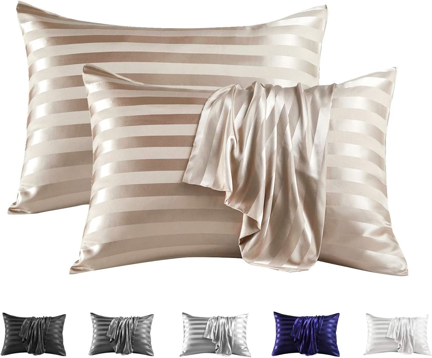 Bedsure King Size Satin Pillowcase Set of 2 -Silver Grey Silk Pillow Cases  20x40