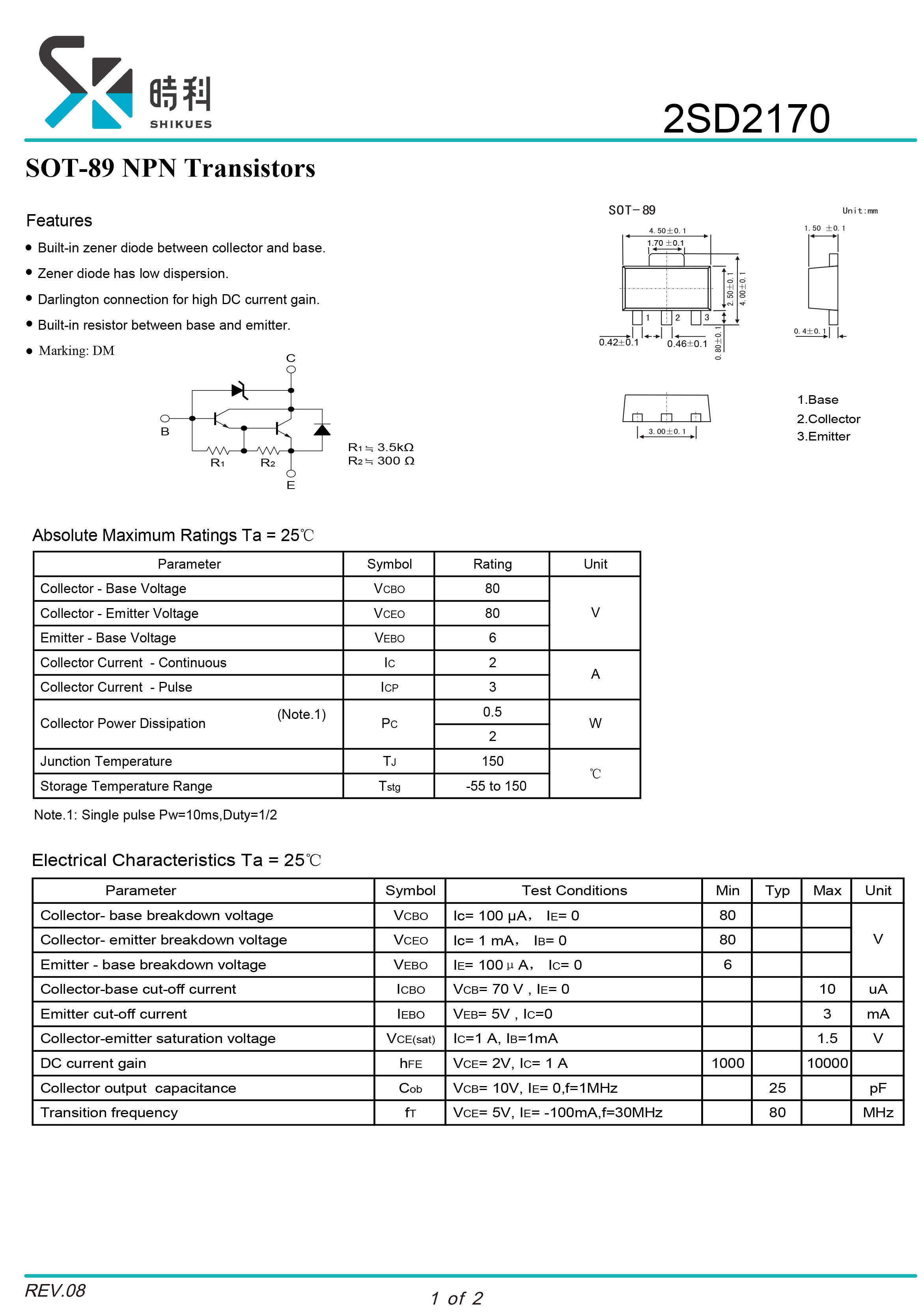 Shikues Original Band-stop Triodes Npn 2sd2170 500mw Sot-89 Package ...