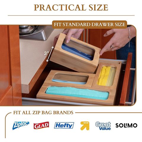 Bamboo Sandwich Bag Storage Box - High Grade Wooden Drawer Storage -  Compatible with Ziploc, Hefty, Glad - Plastic Bag Container - China Bamboo Sandwich  Bag Storage Box and Wooden Drawer Storage