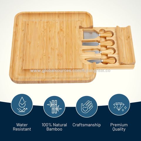 Bamboo Cheese Board and Knife Set 14 Swiveling Charcuterie Board With  Slide-out Drawer Anniversary Birthday Housewarming Gift 