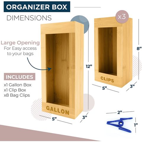 Bamboo Ziploc Organizer - Bag Dispenser for Kitchen Drawer, 12.5 x 12 x  3