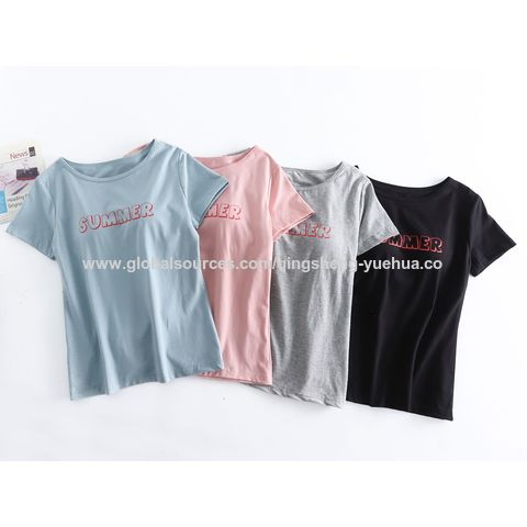 Camiseta de algodón de manga corta con sujetador interior, camiseta casual para niñas de 18 a 24 años