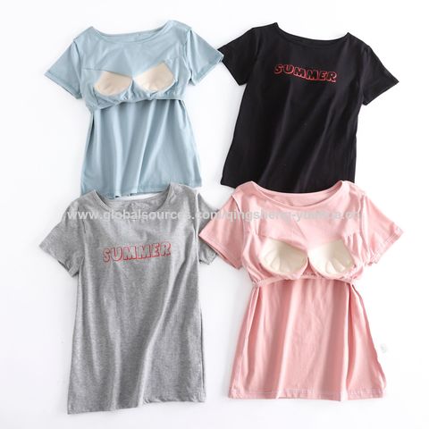 Camiseta de algodón de manga corta con sujetador interior, camiseta casual para niñas de 18 a 24 años