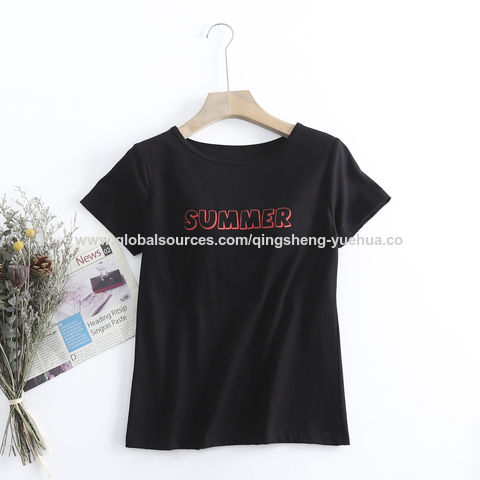 Camiseta de algodón de manga corta con sujetador interior, camiseta casual para niñas de 18 a 24 años