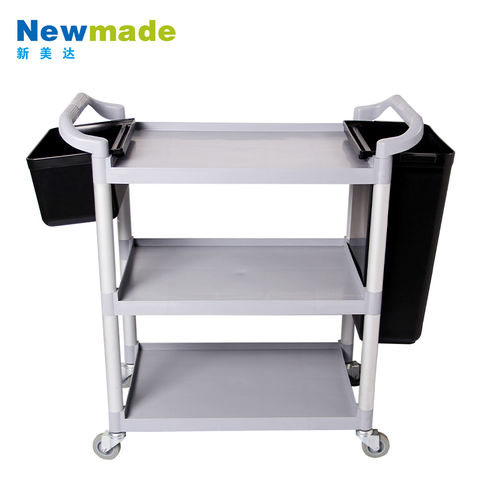 Janitorial Trolley Cleaning Cart with PVC Bag Cleaning Cart 3-Shelf for  Offices, Hotels, Airports