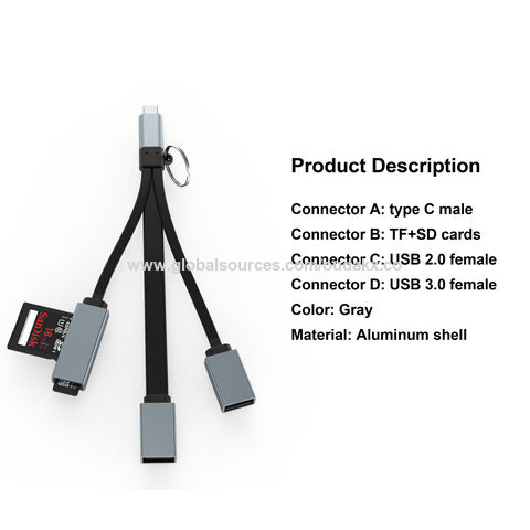 Estación de Acoplamiento para Portátil USB Tipo C 3.0 Hub 3 en 1 para Macbook OEM Cable Lector de Tarjetas SD TF Aluminio ROHS