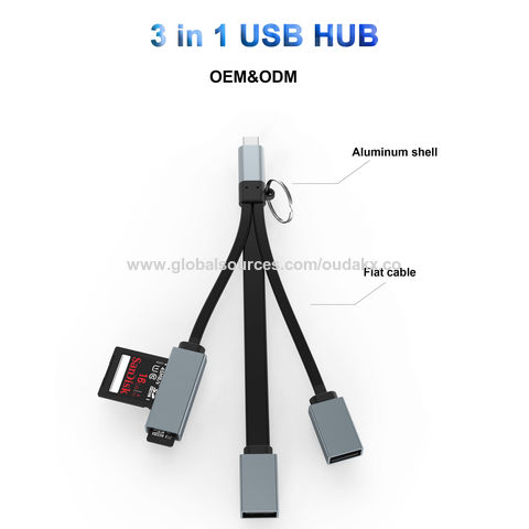 Estación de Acoplamiento para Portátil USB Tipo C 3.0 Hub 3 en 1 para Macbook OEM Cable Lector de Tarjetas SD TF Aluminio ROHS