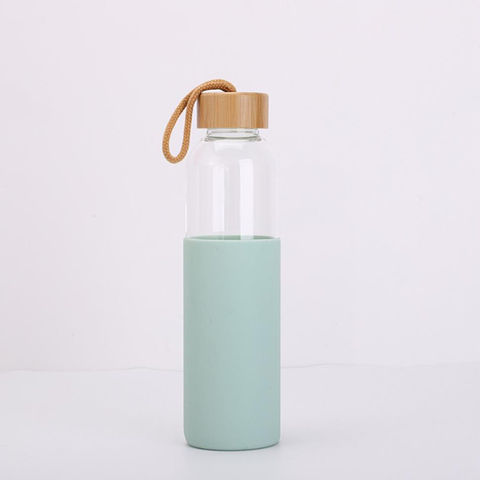 500ml Borosilicate sports glass water bottle with bamboo wood lid and  sleeve factory and manufacturers