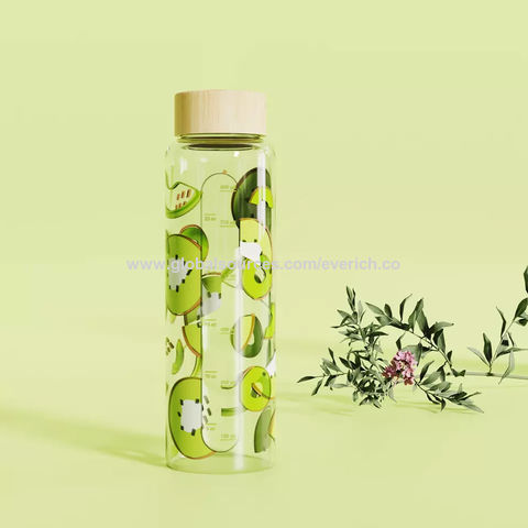 Waterdrop Glass Bottle - Transparent Frosted - 20 oz - Borosilicate Glass - Water Bottle - Bottle with Bamboo Lid - Sustainable