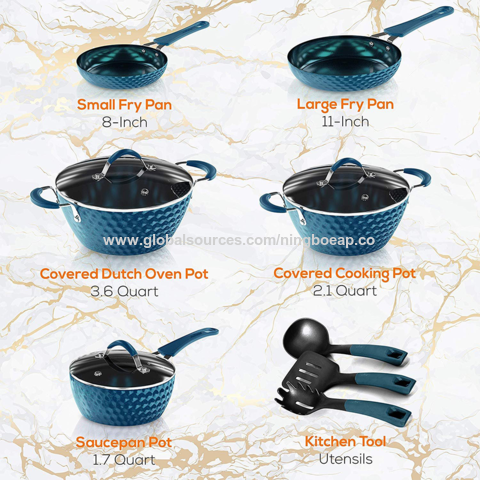 NutriChef 13 Piece Aluminum Nonstick Kitchen Cookware Pots and Pan Set with  Lids, Strainer and Cooking Utensils, Black