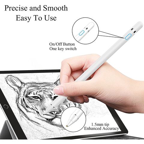 Active Stylus Pen, EEEkit Touch Screen Stylus Pencil Fit for iPad/Pro/Air/Mini, High Sensitivity Stylus Pen for Writing/Drawing - White, Size: Middle
