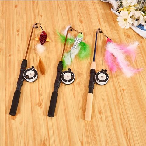 Cat Teaser Scalable Fishing Rod Cat Teasing Stick Multi-Colored