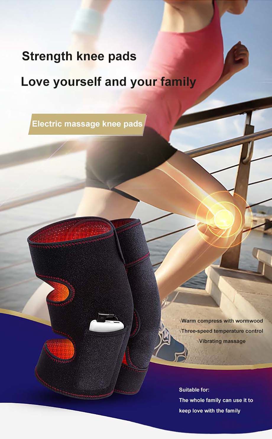 Electric Heated Knee Brace 3 Heat Levels USB/Type-C Charging Leg Massager  with Pocket Leg Knee Warmer for Knee Joint Pain Relief