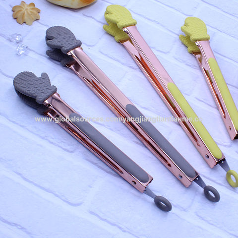 Copper Metal Salad Tongs, 9 Inch Stainless Steel Servers for Pasta