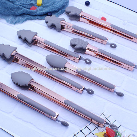 Copper Metal Salad Tongs, 9 Inch Stainless Steel Servers for Pasta