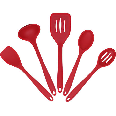 Non-Stick Silicone Utensils Set (5-Piece) with Authentic Acacia Wood  Handles & Utensil Holder