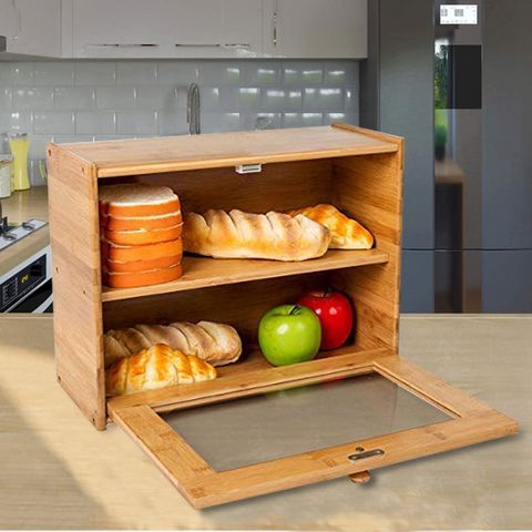 Natural Bamboo Bread Box with Cutting Board