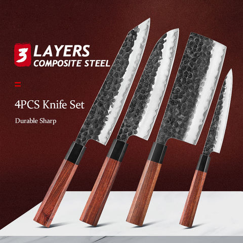damascus knife factory china, Damascus serrated steak knives, 4pc