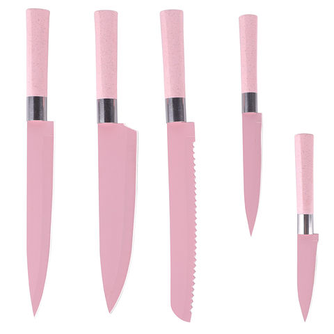 Chef Knife Set Pink Premium Non Stick Coating 6pcs Kitchen Knives With  Colorful Diamond Pp Handle For Gift Box - Buy Chef Knife Set Of  Pink,Kitchen