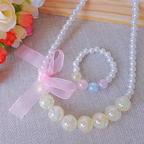 Pink Ribbon Pearl Beaded Bracelet Pink & White