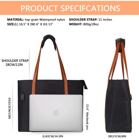 Laptop Tote Bag for Women Teacher Work Office USB Bags Fits 15.6 Inches Laptop Lightweight Water Resistant Nylon Tote Bag