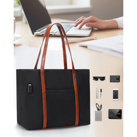 Laptop Tote Bag for Women Teacher Work Office USB Bags Fits 15.6 Inches Laptop Lightweight Water Resistant Nylon Tote Bag