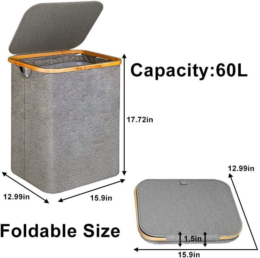 Wholesale 60l Laundry Hamper With Lid Freestanding Collapsible Storage