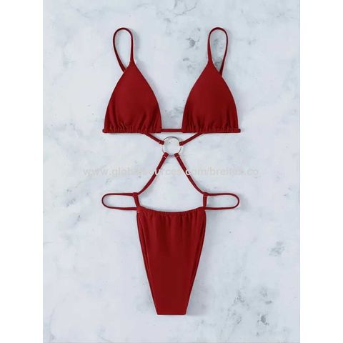 Sexy Thong One Piece Swimsuit Women Ring Linked High Waist Bathing Suit  Monokini