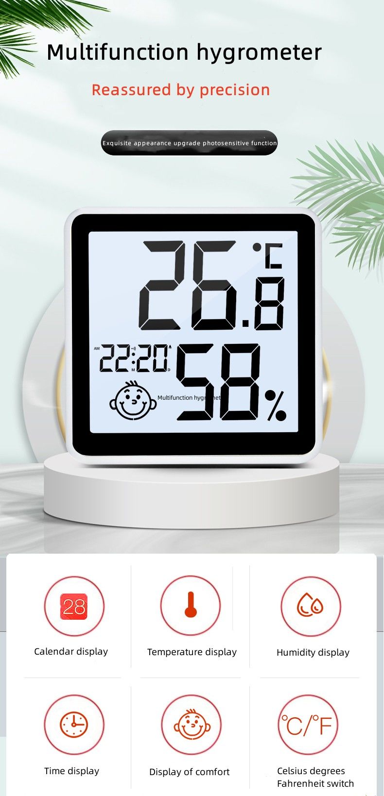 Thermomètre intérieur et extérieur, thermomètre intelligent avec capteur  extérieur sans fil, thermomètre hygromètre numérique avec grand écran LCD,  / interrupteur