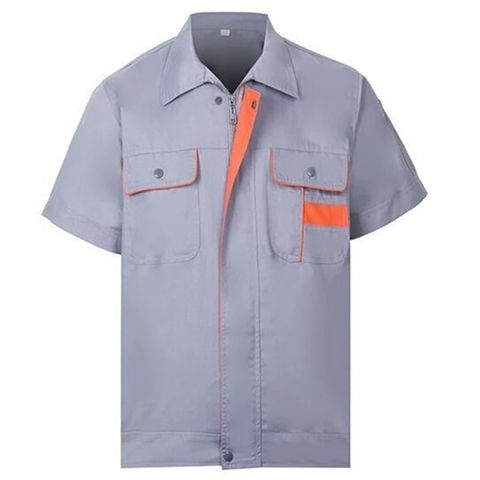 Mens Workshop Shirt Uniform Short Sleeve Zipper Factory Work