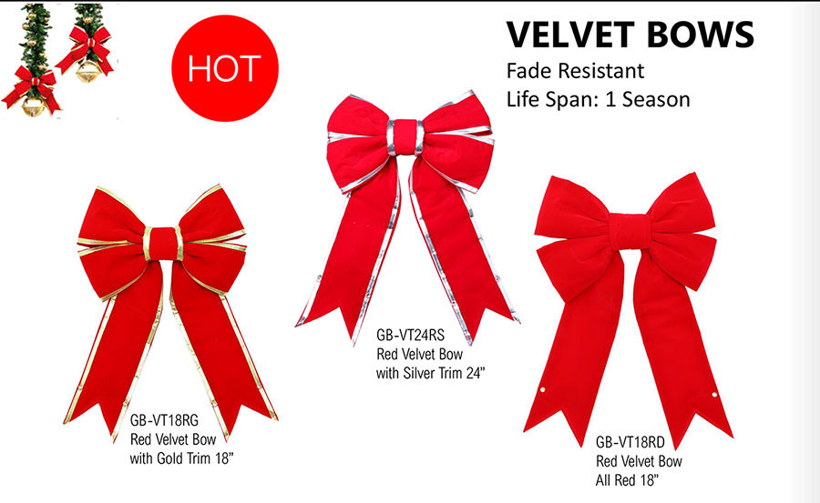 18 Red with Gold Trim STRUCTURAL 3D Velvet Christmas Bow