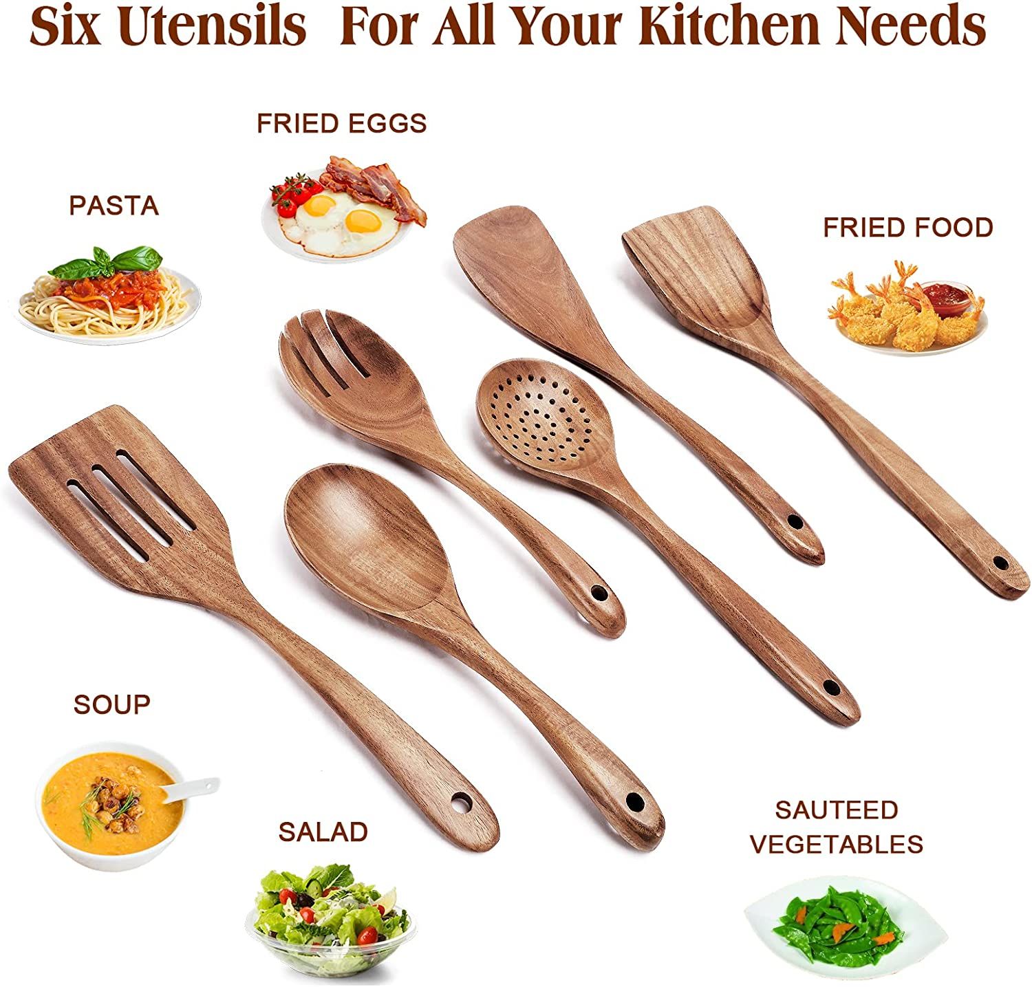 Buy Wholesale China Wooden Utensils For Cooking, 6pcs Natural Teak