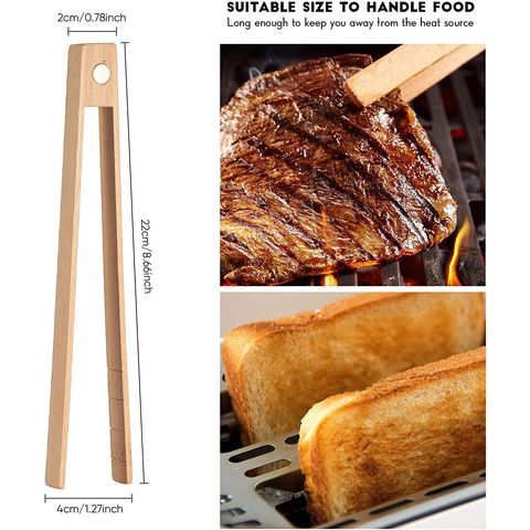 1 Bamboo Tongs Salad Chef Wooden Serving Utensil Toast Kitchen Eco Friendly