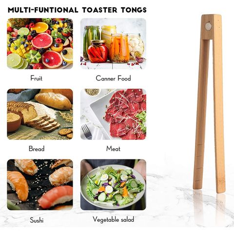 1 Bamboo Tongs Salad Chef Wooden Serving Utensil Toast Kitchen Eco Friendly