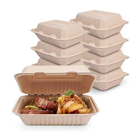 100% Compostable Clamshell Take-Out Food Container 8 Inch Three-Compartment  Folding Cover Lunch Box, 10 Bags Heavy Quality Packaging,Natural Disposable  Bagasse, Environmental Friendly Biodegradable 