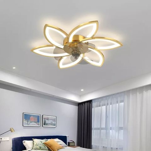 Ventilador de techo en forma de flor – Lámpara de techo con forma de LED  para dormitorio, ventiladores de techo con luces, 6 velocidades de viento