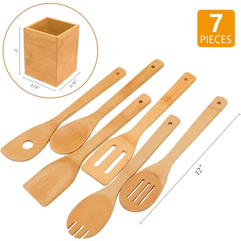 Wooden Spoons for Cooking 7-Pack - Bamboo Kitchen Utensils Set for Nonstick  Cookware
