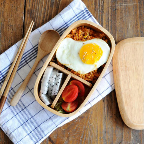 Personalized Japanese Wooden Lunch Box With Cutlery Set Bento 