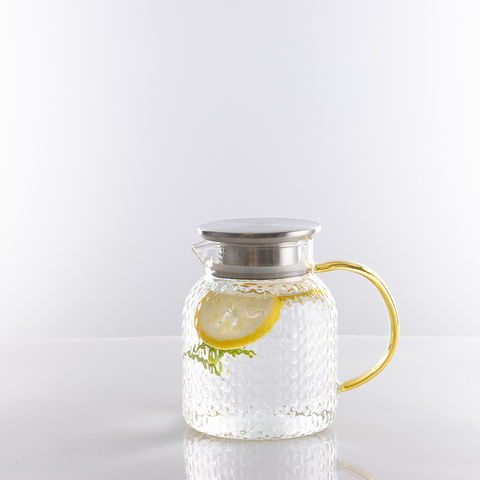 Großhandel Hochborosilikatglas Krug für Tee und Früchte mit Edelstahldeckeln