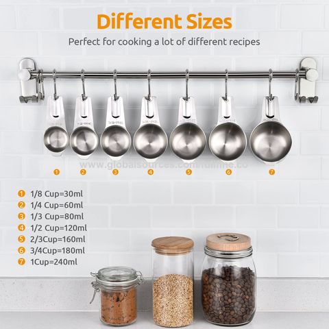 Measuring Cups, U-Taste Measuring Cups and Spoons Set of 15 in 18/8  Stainless Steel : 7 Measuring Cups and 7 Measuring Spoons with 2 D-Rings  and 1 Professional Magnetic Measurement Conversion Chart