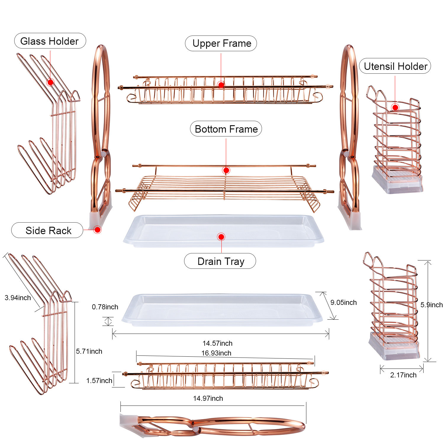Wholesale And Retails Oem High Quality Rose Golden Dish Drainer Drying