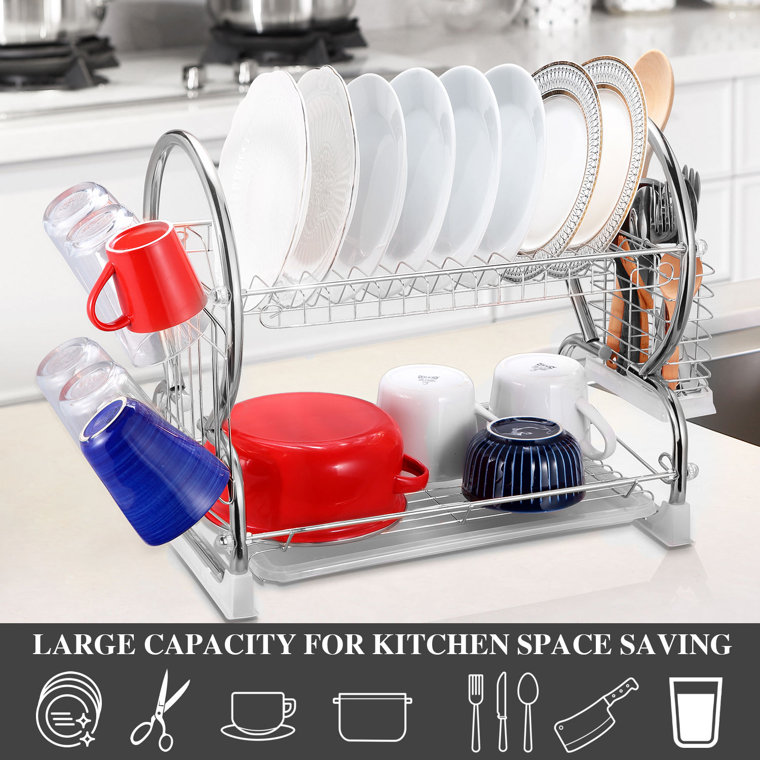 1pc Space Saving Dish Rack, Durable Iron Kitchen Drying Rack With