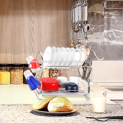 Acheter Égouttoir à vaisselle à 2 niveaux, placard de cuisine, support de  séchage de la vaisselle, support de maison, rangement d'assiettes en  plastique, organisateur de Table